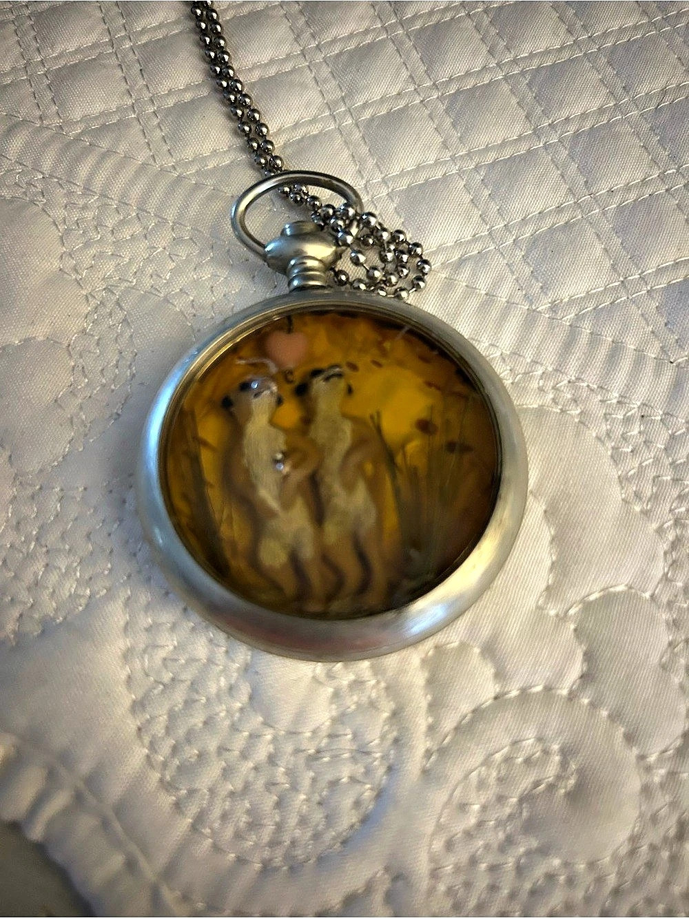 Meerkat Pendant Necklace in Silver & Brown